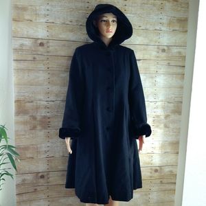 Girls Hooded Wool Blend Swing Coat Size 16 Black